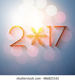 New Year 2017 text design. Vector greeting illustration with numbers and snowflake