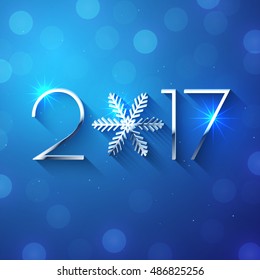 New Year 2017 text design. Vector greeting illustration with golden numbers and snowflake