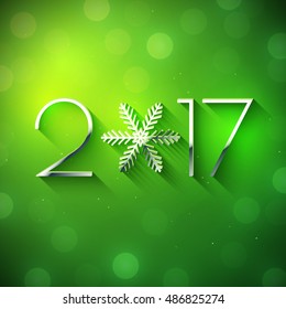 New Year 2017 text design. Vector greeting illustration with golden numbers and snowflake