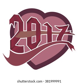 New year 2017 text made of ribbon. Heart on background.