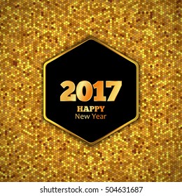 New Year 2017 Vector Background. Gold honeycomb hexagonal pattern.