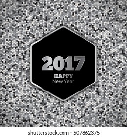 New Year 2017 Vector Background. Silver honeycomb hexagonal pattern