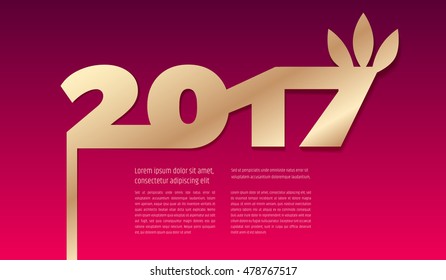 New Year 2017 vector greeting card. Gold number cut out. Vector illustration has enough copy space for your text.