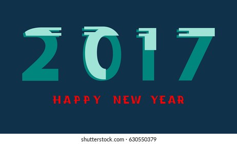 New Year 2017. Vector. Happy New Year. Red letters, illustrations turquoise on a dark blue background.