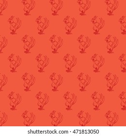 New Year 2017 Wallpaper with Repeating Fiery Rooster or Cock - Red Elements on Lighter Background - Quick Sketch Handdrawn Style