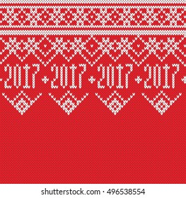 New Year 2017. Winter Holiday Seamless Knitted Pattern 