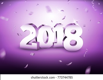 New Year 2018 3d silver numbers background with confetti. 2018 holiday celebration card silver confetti on white.