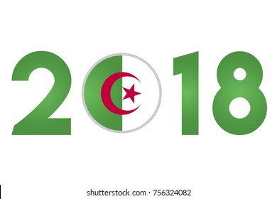 New Year 2018 with Algeria Flag isolated on White Background - Vector Illustration


