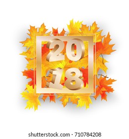 New Year 2018 with autumn leaves