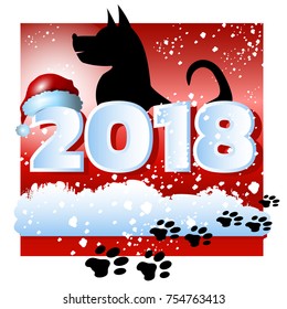 New Year 2018 background with dog. Vector illustration.