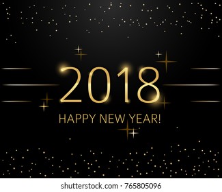 New Year 2018 Black background with golden glitter splatter texture