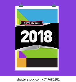 New Year 2018 Calendar Cover Template. Calendar and Poster Design with Colorful Memphis Style background.
