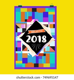 New Year 2018 Calendar Cover Template. Calendar and Poster Design with Colorful Memphis Style background.