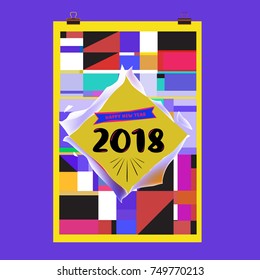 New Year 2018 Calendar Cover Template. Calendar and Poster Design with Colorful Memphis Style background.
