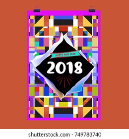 New Year 2018 Calendar Cover Template. Calendar and Poster Design with Colorful Memphis Style background.