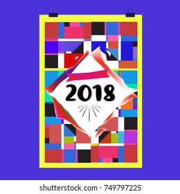 New Year 2018 Calendar Cover Template. Calendar and Poster Design with Colorful Memphis Style background.