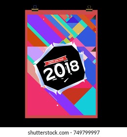 New Year 2018 Calendar Cover Template. Calendar and Poster Design with Colorful Memphis Style background.