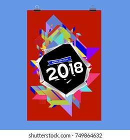 New Year 2018 Calendar Cover Template. Calendar and Poster Design with Colorful Memphis Style background.