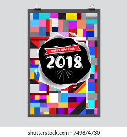 New Year 2018 Calendar Cover Template. Calendar and Poster Design with Colorful Memphis Style background.