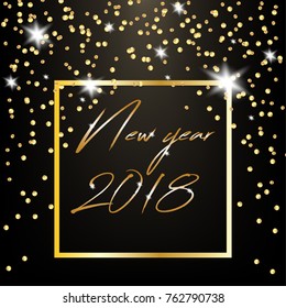 New Year 2018. Christmas card. Vip card. Sparkling banner. Golden ribbons. Shiny background for promotion and design. Elegant style. Vector. Luxiry gold background. Invitation or announcement design. 