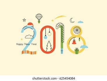New Year 2018 and Christmas flat line design