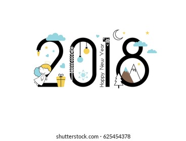 New Year 2018 and Christmas flat line design