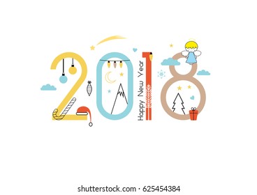 New Year 2018 and Christmas flat line design