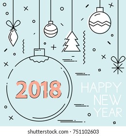 New Year 2018 and Christmas flat line design