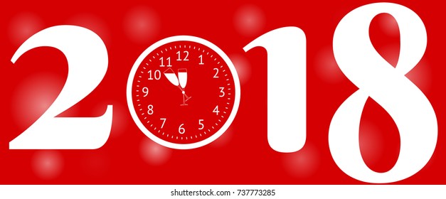 New Year 2018. Clock with arrows in the form of glasses of champagne. Vector illustration