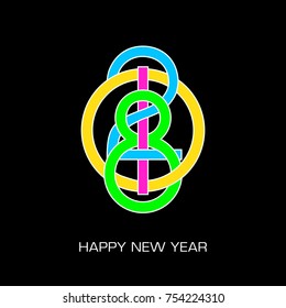 New year 2018 color numbers on a black background. Decorative greeting card 2018 new year. Vector illustration.