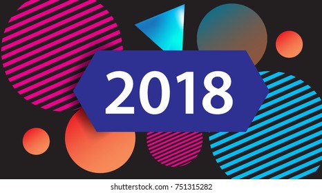 New year 2018. Colorful design. Calendar template. with colorful geometric, fluid and pattern object, for celebration background. Greeting card. Vector illustration.