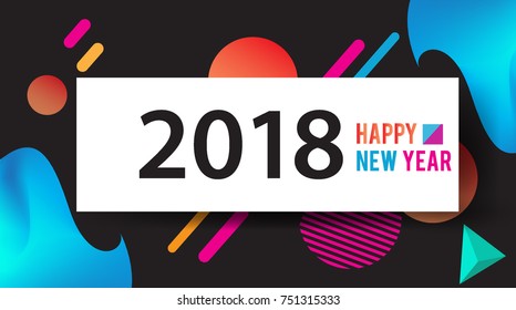 New year 2018. Colorful design. Calendar template. with colorful geometric, fluid and pattern object, for celebration background. Greeting card. Vector illustration.