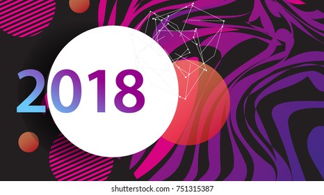 New year 2018. Colorful design. Calendar template. with colorful geometric, fluid and pattern object, for celebration background. Greeting card. Vector illustration.