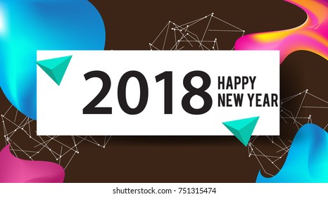 New year 2018. Colorful design. Calendar template. with colorful geometric, fluid and pattern object, for celebration background. Greeting card. Vector illustration.