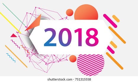 New year 2018. Colorful design. Calendar template. with colorful geometric, fluid and pattern object, for celebration background. Greeting card. Vector illustration.