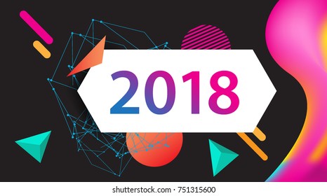 New year 2018. Colorful design. Calendar template. with colorful geometric, fluid and pattern object, for celebration background. Greeting card. Vector illustration.