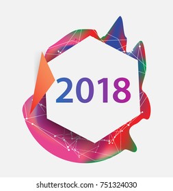 New year 2018. Colorful design. Calendar template. with colorful geometric, fluid and pattern object, for celebration background. Greeting card. Vector illustration.

