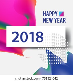 New year 2018. Colorful design. Calendar template. with colorful geometric, fluid and pattern object, for celebration background. Greeting card. Vector illustration.
