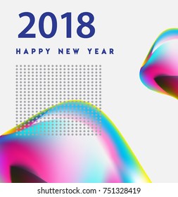 New year 2018. Colorful design. Calendar template. with colorful geometric, fluid and pattern object, for celebration background. Greeting card. Vector illustration.
