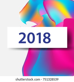 New year 2018. Colorful design. Calendar template. with colorful geometric, fluid and pattern object, for celebration background. Greeting card. Vector illustration.
