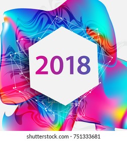 New year 2018. Colorful design. Calendar template. with colorful geometric, fluid and pattern object, for celebration background. Greeting card. Vector illustration.
