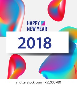 New year 2018. Colorful design. Calendar template. with colorful geometric, fluid and pattern object, for celebration background. Greeting card. Vector illustration.
