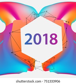 New year 2018. Colorful design. Calendar template. with colorful geometric, fluid and pattern object, for celebration background. Greeting card. Vector illustration.
