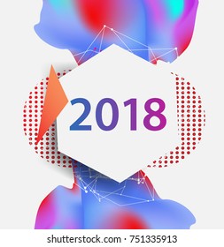 New year 2018. Colorful design. Calendar template. with colorful geometric, fluid and pattern object, for celebration background. Greeting card. Vector illustration.

