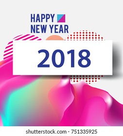New year 2018. Colorful design. Calendar template. with colorful geometric, fluid and pattern object, for celebration background. Greeting card. Vector illustration.
