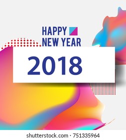 New year 2018. Colorful design. Calendar template. with colorful geometric, fluid and pattern object, for celebration background. Greeting card. Vector illustration.
