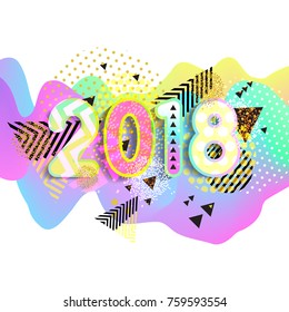 New year 2018. Colorful design. 3D Wavy Background. vector