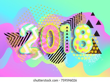 New year 2018. Colorful design. 3D Wavy Background. vector