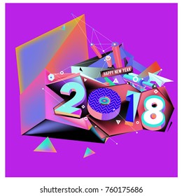 New year 2018. Colorful design.