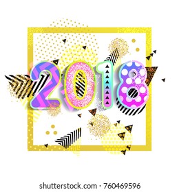 New year 2018. Colorful design. 3D Wavy Background. vector. Square Poster Dynamic Effect.